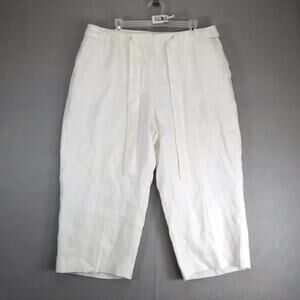 Talbots White Pure Irish Linen Crop Pants Women's 20W Modern Wide Leg 37x23 Belt